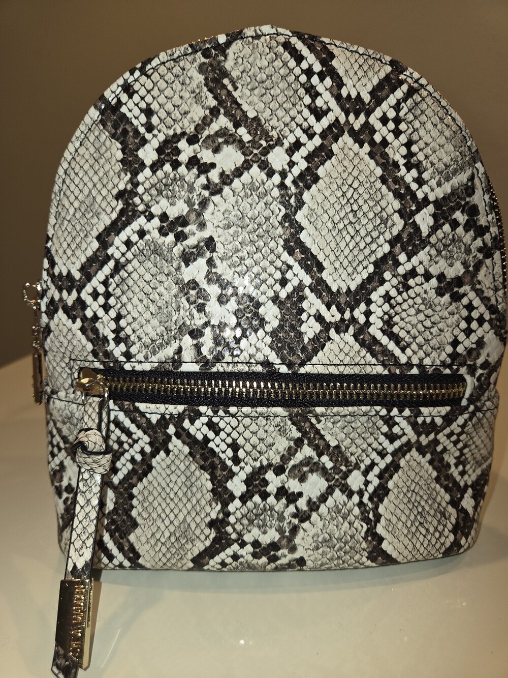 Steven Madden Snake-Print Mini Backpack - White/Black